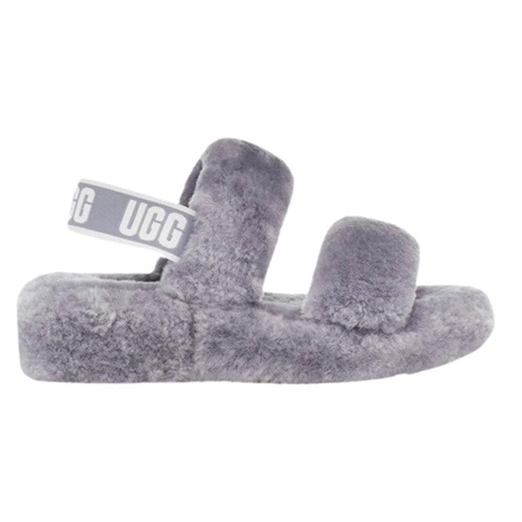 🆕 UGG Oh Yeah Soft Amethyst Double Strap Sandals Back Logo Elastic size 8 - Picture 1 of 7